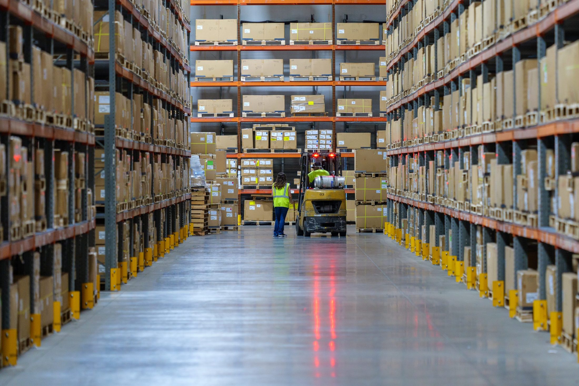 High-density pallet racking aisle inside the Saint George warehouse